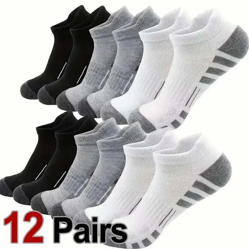 12 Pairs Men Breathable Sports Ankle Socks Arch Support Design for All Seasons Comfortable Durable Running Fitness Casual Socks Fit2Great
