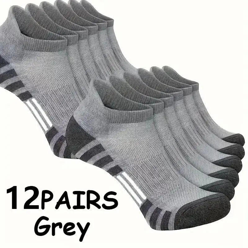 12 Pairs Men Breathable Sports Ankle Socks Arch Support Design for All Seasons Comfortable Durable Running Fitness Casual Socks Fit2Great