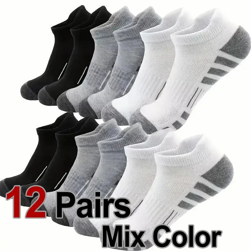 12 Pairs Men Breathable Sports Ankle Socks Arch Support Design for All Seasons Comfortable Durable Running Fitness Casual Socks Fit2Great