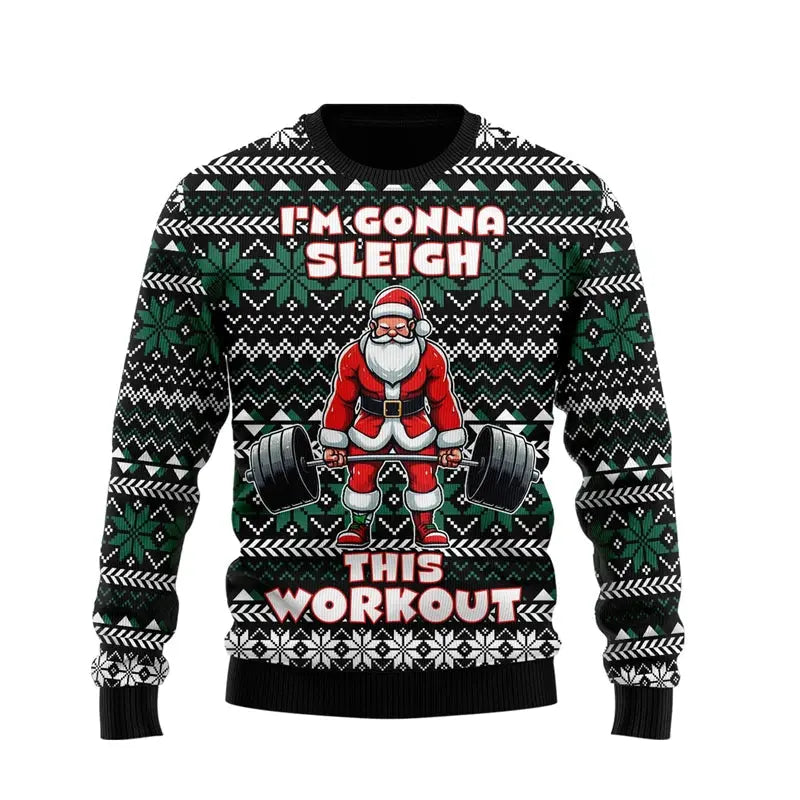 2025 Fitness Ugly Christmas Sweatshirts For Women Clothes Sport Gym Power Lifting Men Ugly Sweater Dumbbel Unisex Pullovers Tops Fit2Great