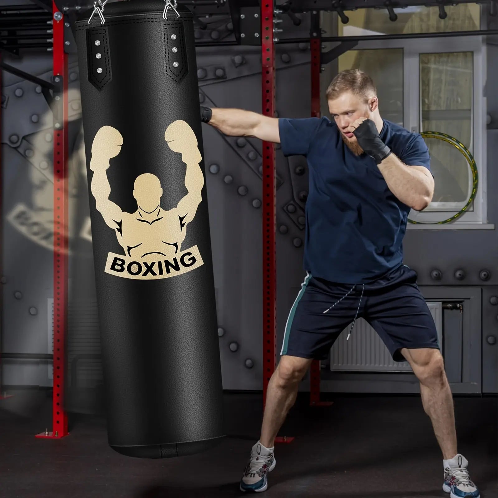 4ft PU Heavy Hanging Punching Bag Set for Adults - Includes 12oz Gloves, Reflex Ball, Wristband - Black PVC Kicking Bag for Karate, Kickboxing, Boxing Training Home Gym (Unfilled), Boxing Training Equipment Fit2Great