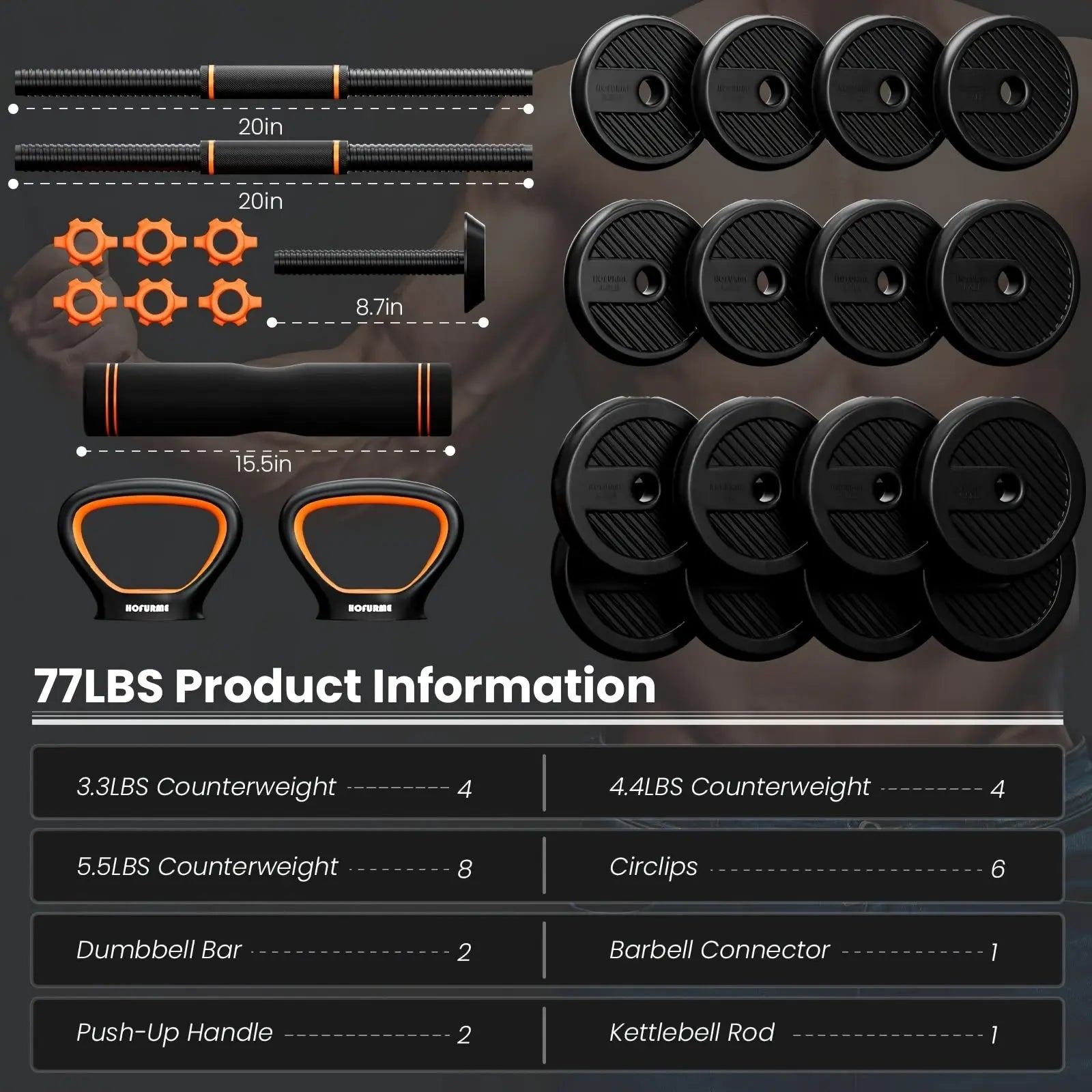 Adjustable Dumbbells Set, 77lbs/55lbs/33lbs 4 In1 Weight Dumbbells Set With Connector Used As Barbell, Kettlebells, Push Up Stand, Fitness Exercises For Home Gym Suitable Men & Women Fit2Great