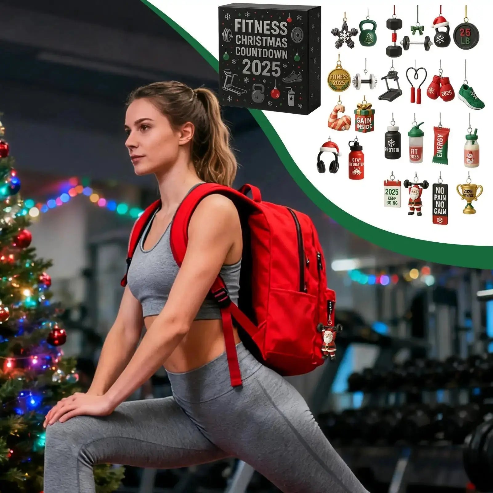 Christmas Countdown Calendar 2D Acrylic Ornament 24 Days Fitness Gear Christmas Decoration for Winter Holiday Party Home Gym Fit2Great