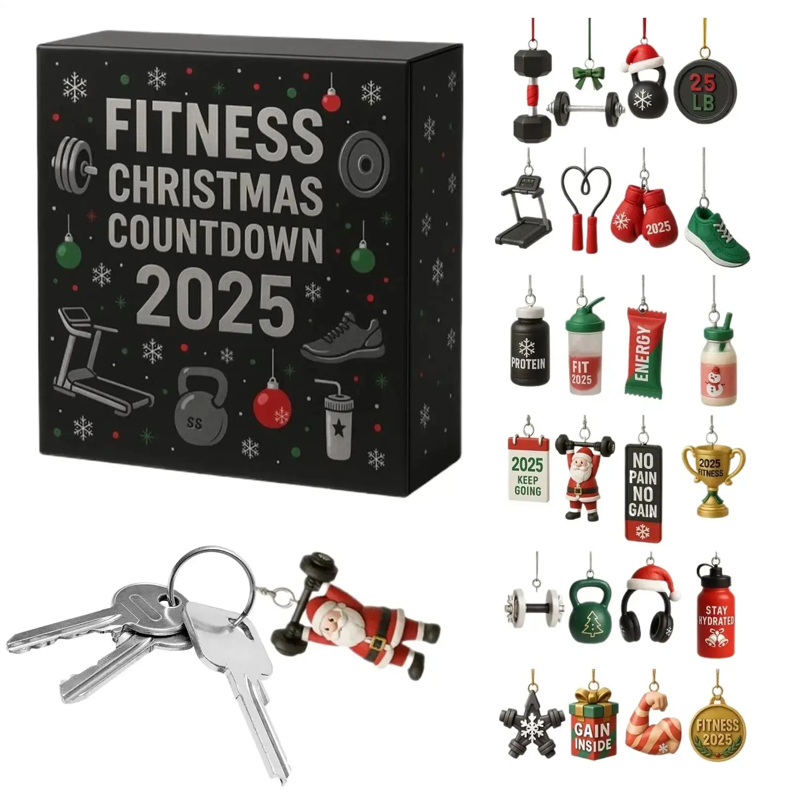 Christmas Countdown Calendar 2D Acrylic Ornament 24 Days Fitness Gear Christmas Decoration for Winter Holiday Party Home Gym Fit2Great