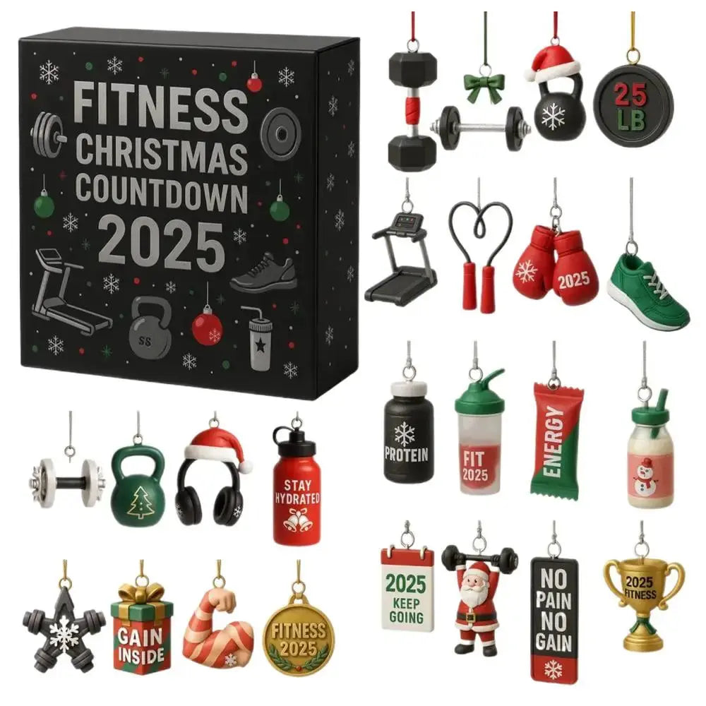 Christmas Countdown Calendar 2D Acrylic Ornament 24 Days Fitness Gear Christmas Decoration for Winter Holiday Party Home Gym Fit2Great