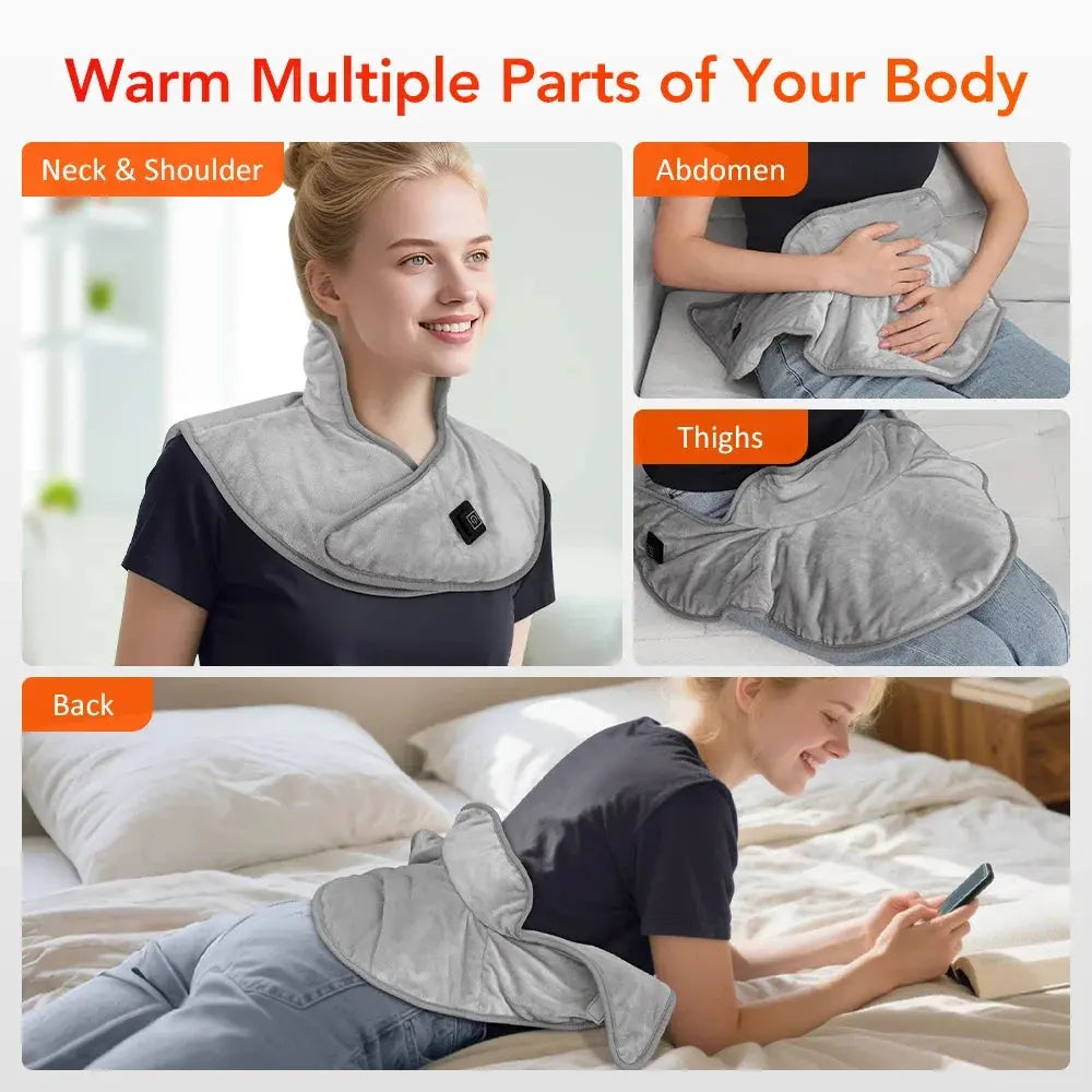 Electric Heating Pad for Neck & Shoulders | 3 Heat Levels Soft Back Wrap