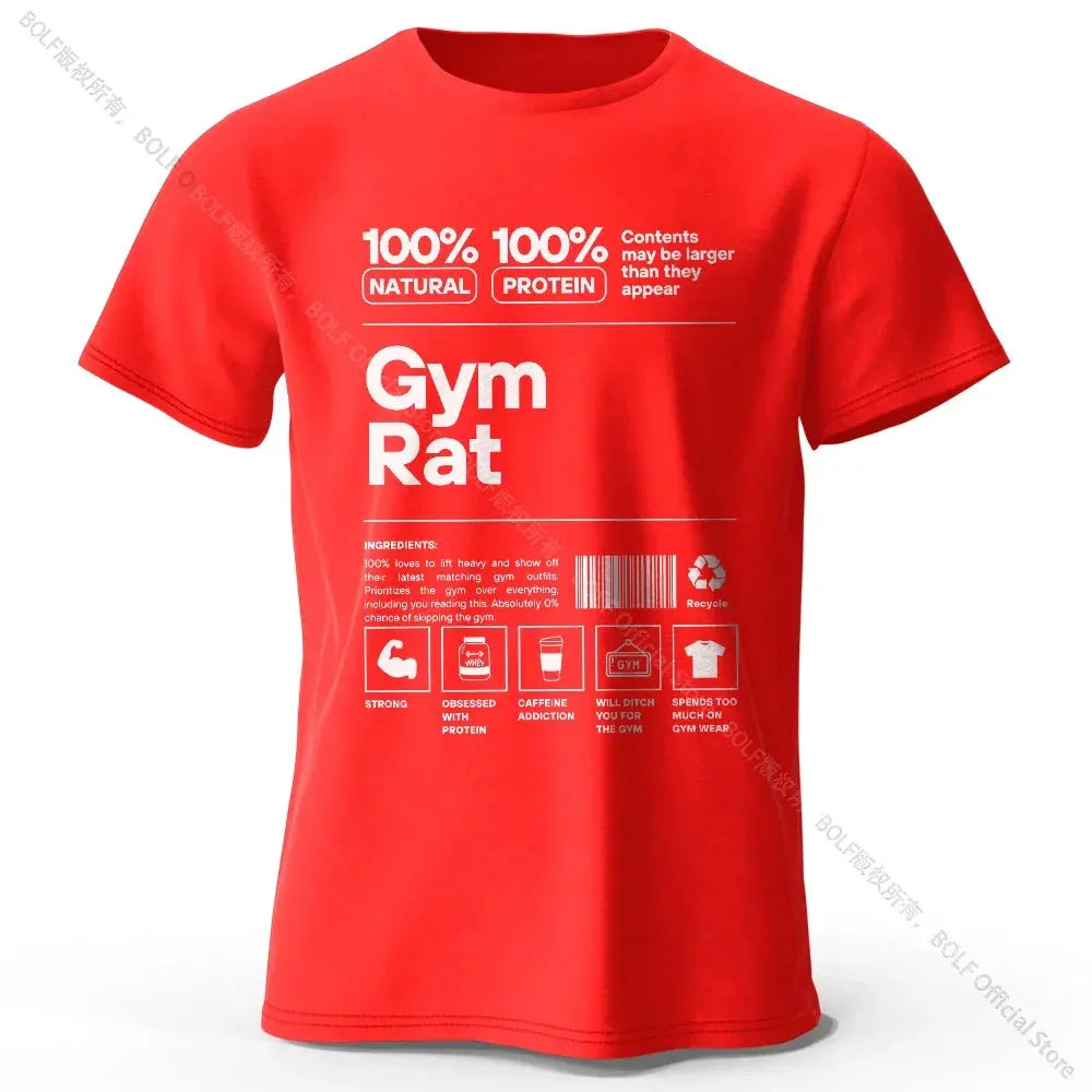 Gym Rat Letter Print 100% Cotton T-Shirt, Soft & Breathable Round Neck Short Sleeve Tee, Unisex Fitness & Fun Style Fit2Great