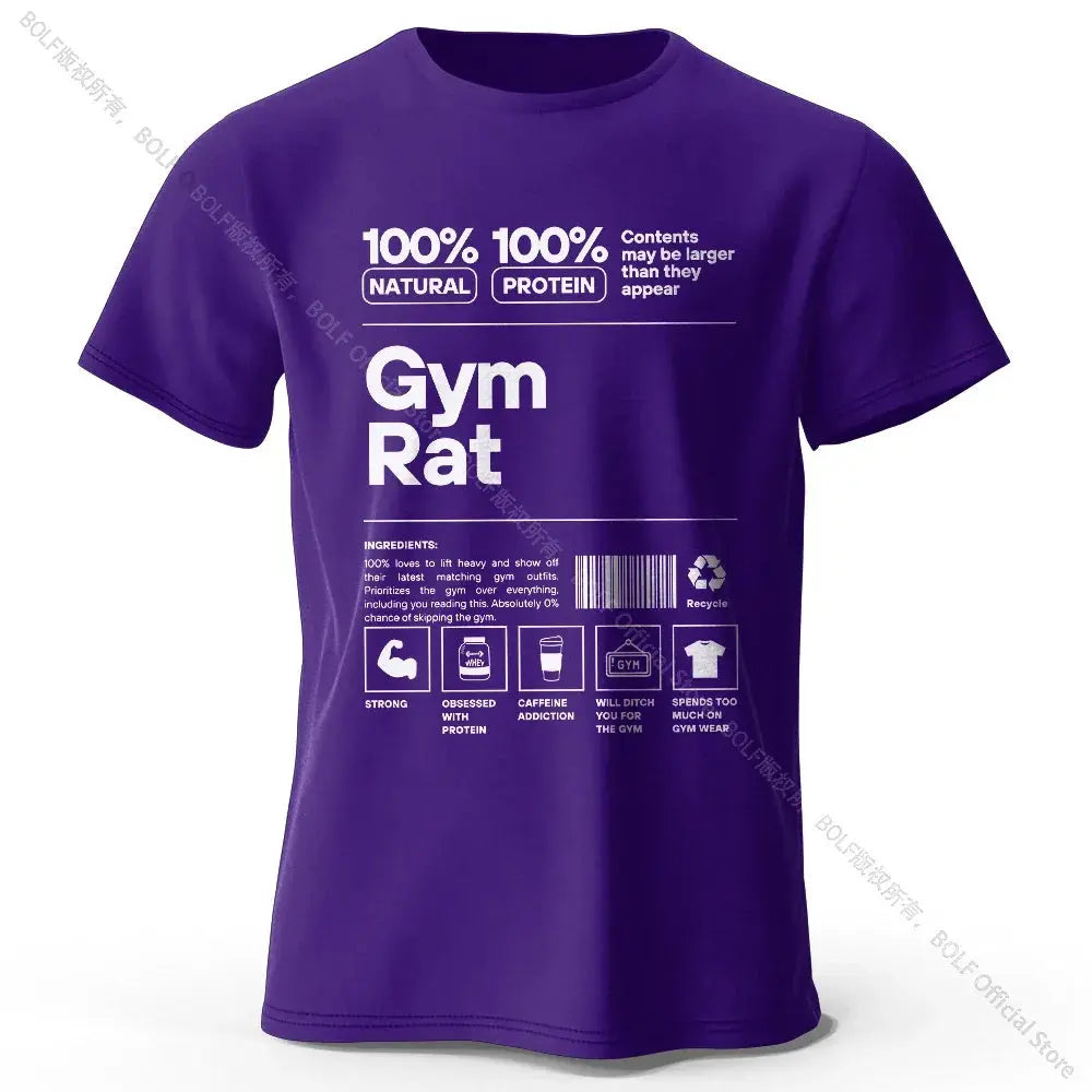Gym Rat Letter Print 100% Cotton T-Shirt, Soft & Breathable Round Neck Short Sleeve Tee, Unisex Fitness & Fun Style Fit2Great