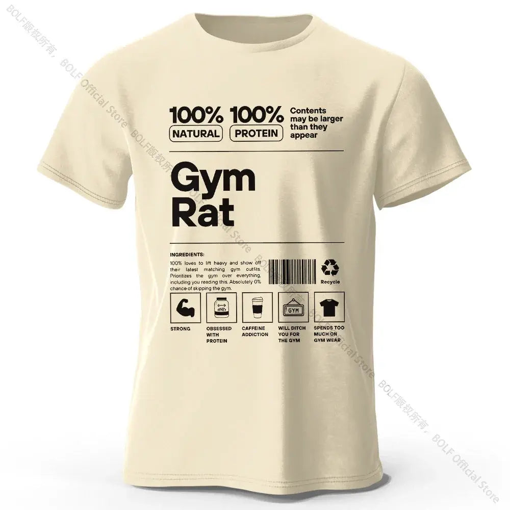 Gym Rat Letter Print 100% Cotton T-Shirt, Soft & Breathable Round Neck Short Sleeve Tee, Unisex Fitness & Fun Style Fit2Great
