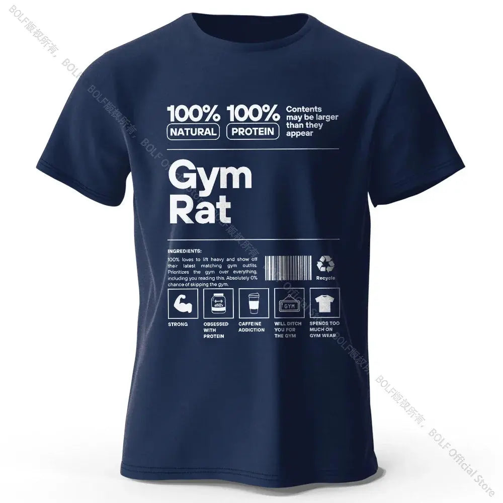 Gym Rat Letter Print 100% Cotton T-Shirt, Soft & Breathable Round Neck Short Sleeve Tee, Unisex Fitness & Fun Style Fit2Great