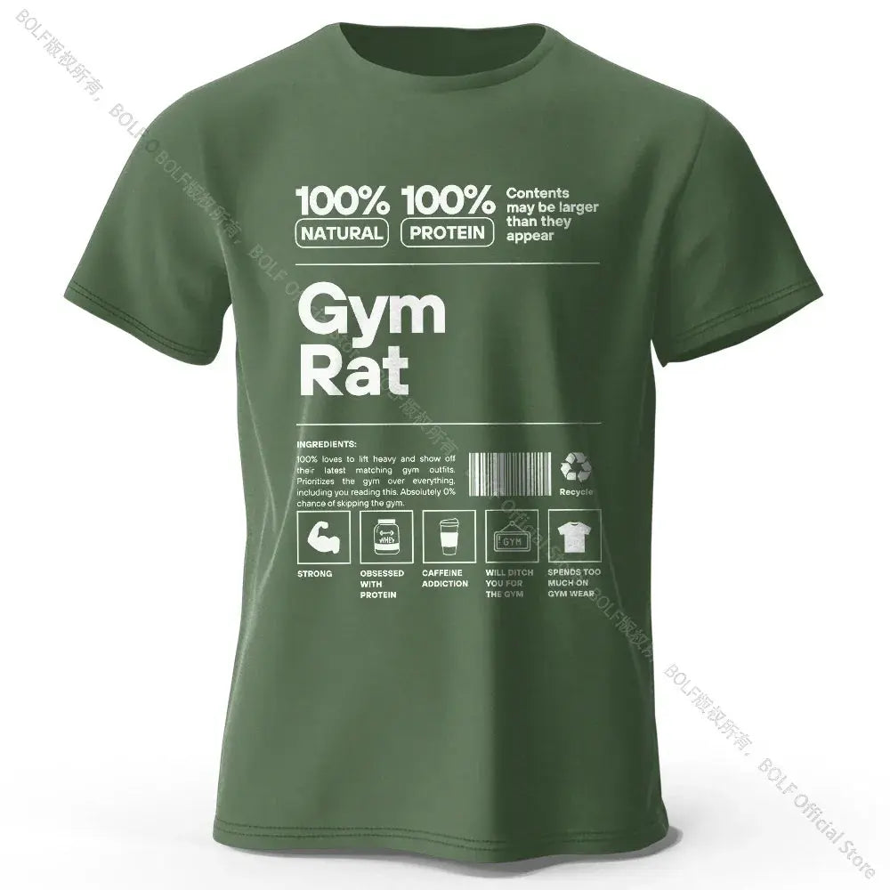 Gym Rat Letter Print 100% Cotton T-Shirt, Soft & Breathable Round Neck Short Sleeve Tee, Unisex Fitness & Fun Style Fit2Great