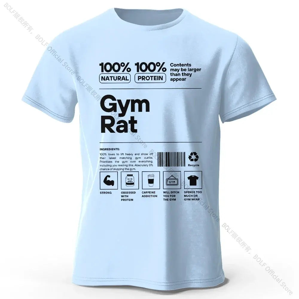 Gym Rat Letter Print 100% Cotton T-Shirt, Soft & Breathable Round Neck Short Sleeve Tee, Unisex Fitness & Fun Style Fit2Great