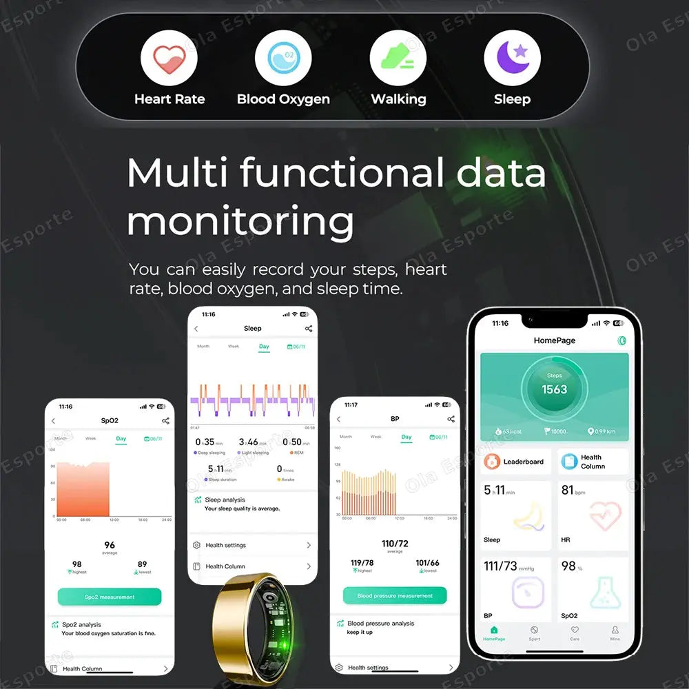 Men Women Smart Ring With Charging Case Heart Rate Sleep Sport Fitness Tracker 3ATM Take Photo SmartRing Android IOS Fit2Great