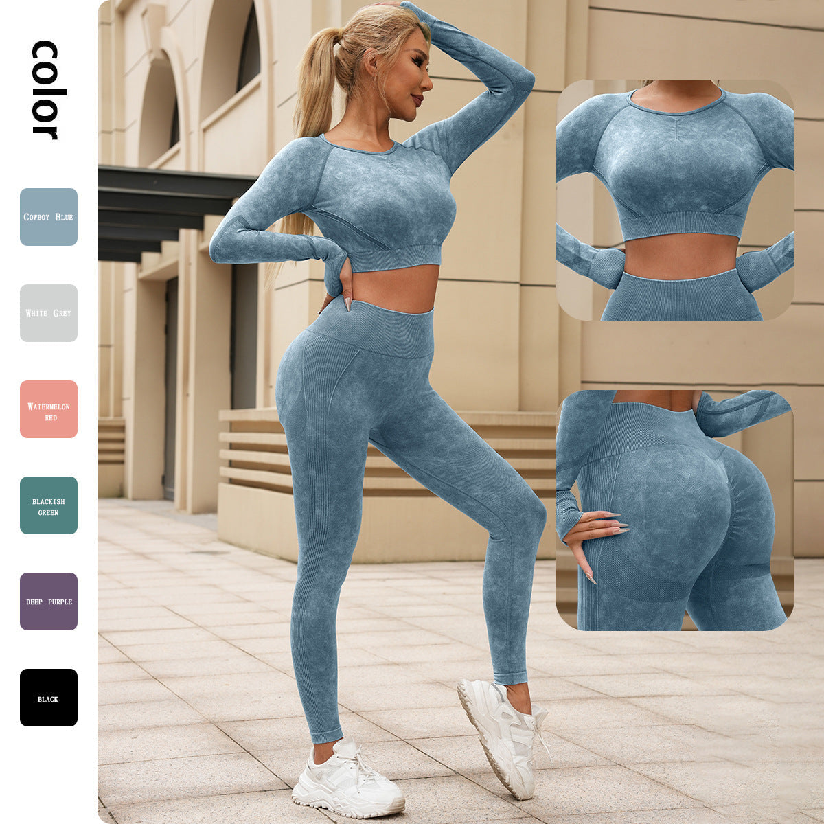 Women's Washed Long-Sleeve Top & Leggings Set Fit2Great