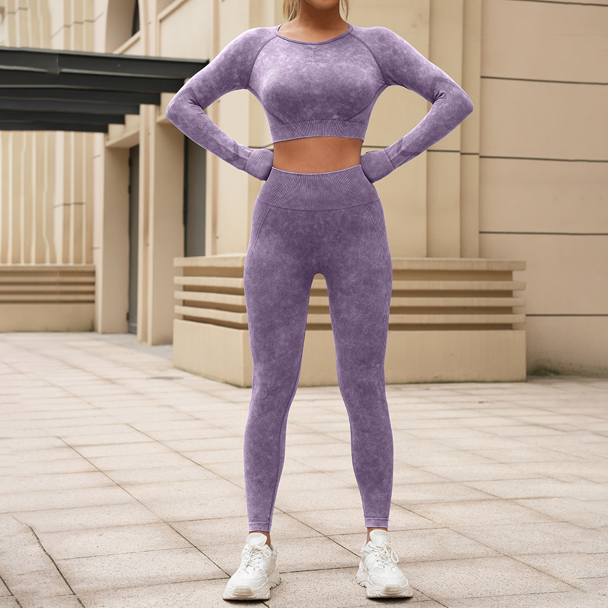 Women's Washed Long-Sleeve Top & Leggings Set Fit2Great