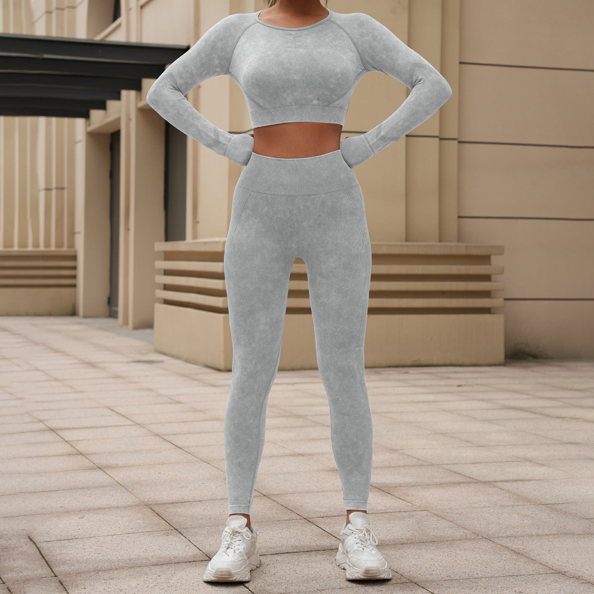 Women's Washed Long-Sleeve Top & Leggings Set Fit2Great