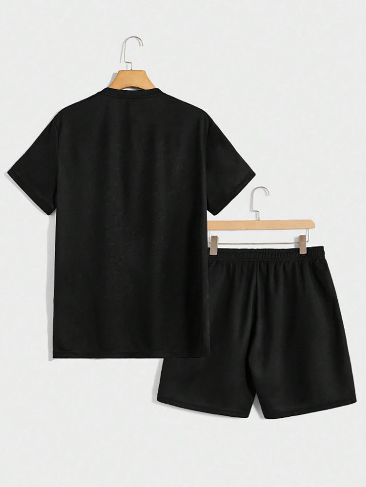 2-Piece Men's Summer T-Shirt Short-Sleeve and Shorts Set, American-Style Simple Design with Number 33 Letter Print, Round Neck Short-Sleeve Fit2Great