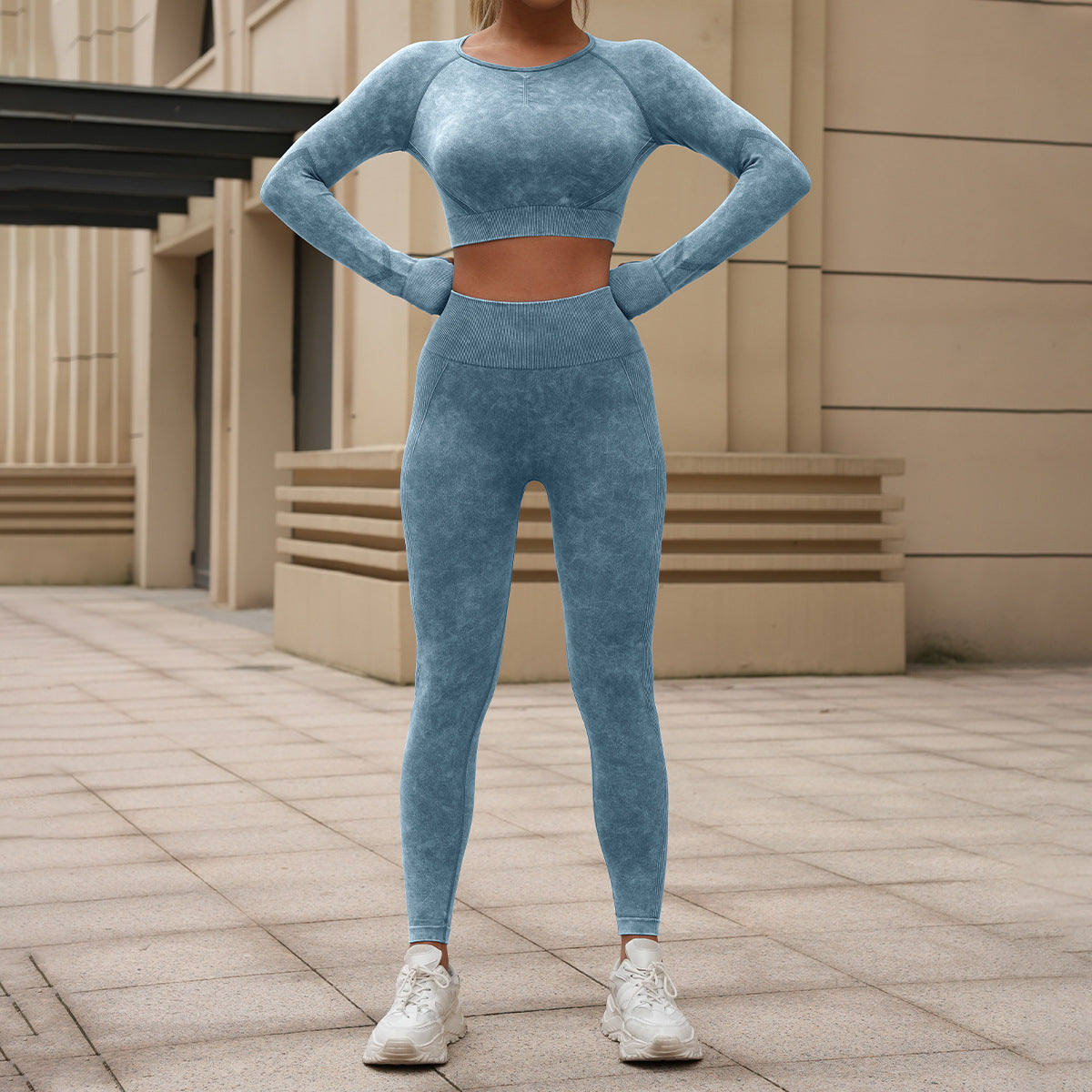 Women's Washed Long-Sleeve Top & Leggings Set Fit2Great