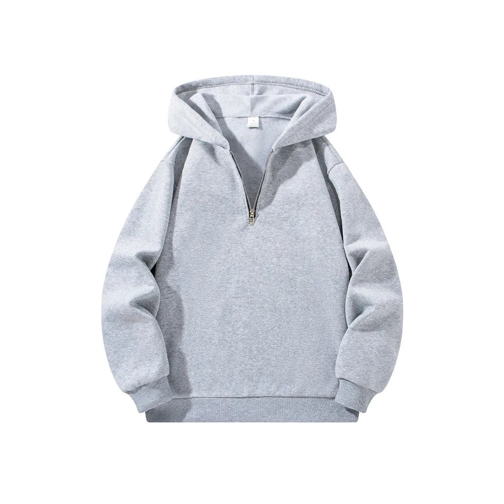 Men's Half Zipper Hooded Hoodies New Solid Color Long Sleeve Sweatshirts Autumn Loose Sport Warm Sweats Fashion Casual Pullover Fit2Great