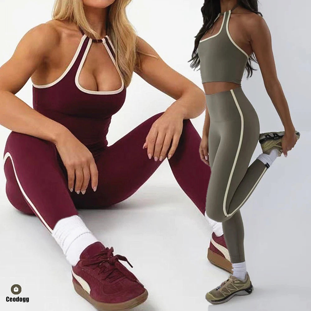 Women Tracksuit Trim Sports Suit For Women Tight-Fitting Beauty Back Yoga Outfit Outdoor Fitness Sportswear Leggings Set XP177 Fit2Great