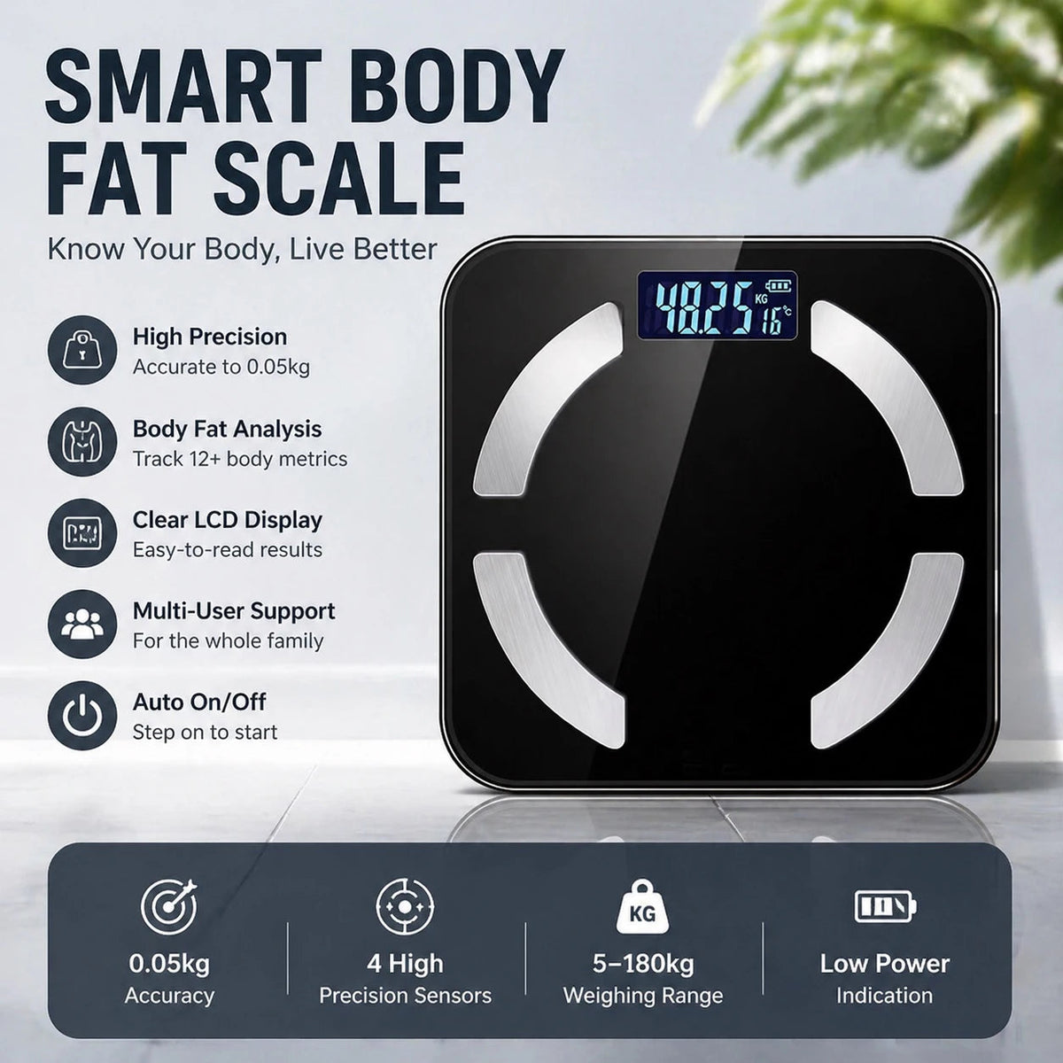 Smart Body Weight & Body Fat Scale – 17 Health Metrics with App Fit2Great