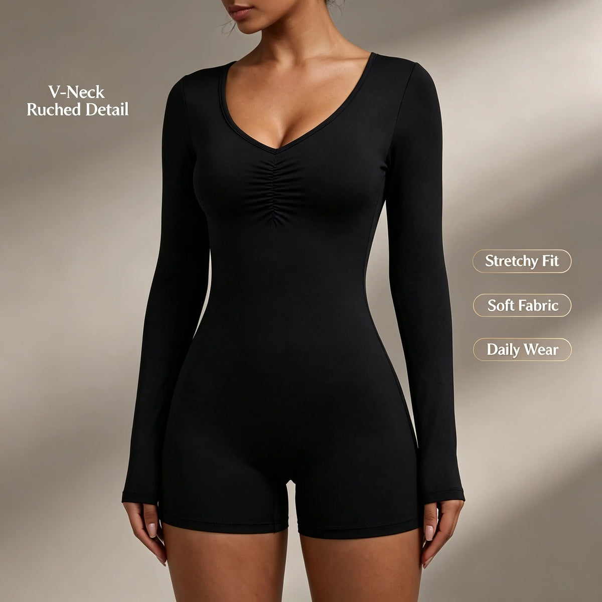 Long Sleeve Fitness Short Jumpsuit