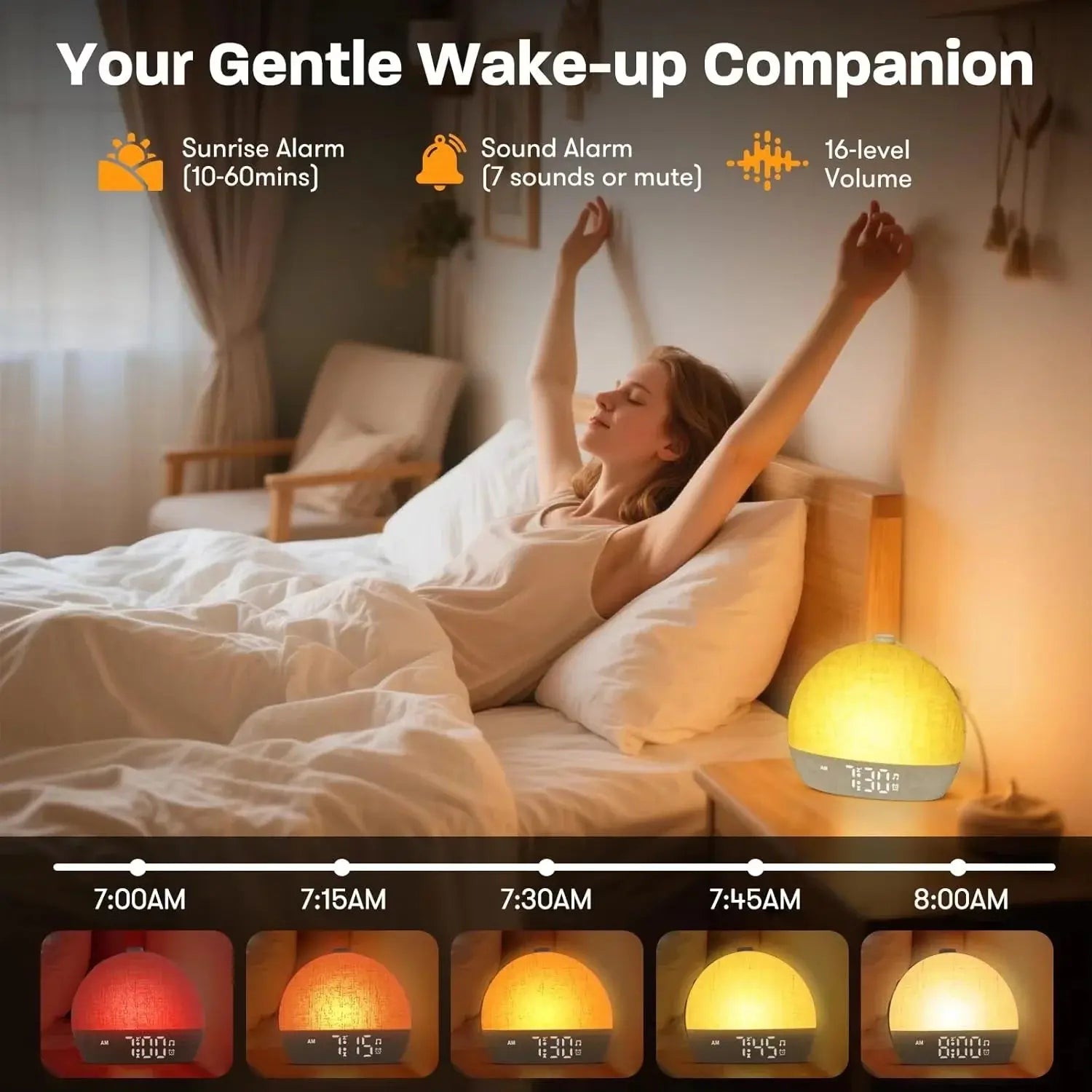 Sunrise Alarm Clock | Wake Up Light with White Noise & 30 Soothing Sounds
