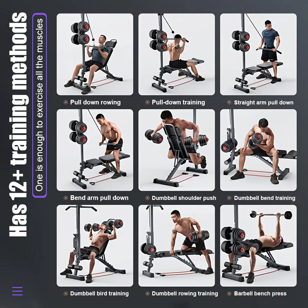 Versatile Home Gym Bench with Pull-Up Bar & Sit-Up Assist - Adjustable, Multi-Functional Fitness Equipment for Full Body Workout (Dumbbells Not Included), High Pull Rod, Bird Bench Fit2Great