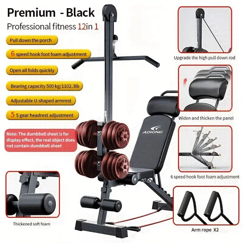 Versatile Home Gym Bench with Pull-Up Bar & Sit-Up Assist - Adjustable, Multi-Functional Fitness Equipment for Full Body Workout (Dumbbells Not Included), High Pull Rod, Bird Bench Fit2Great