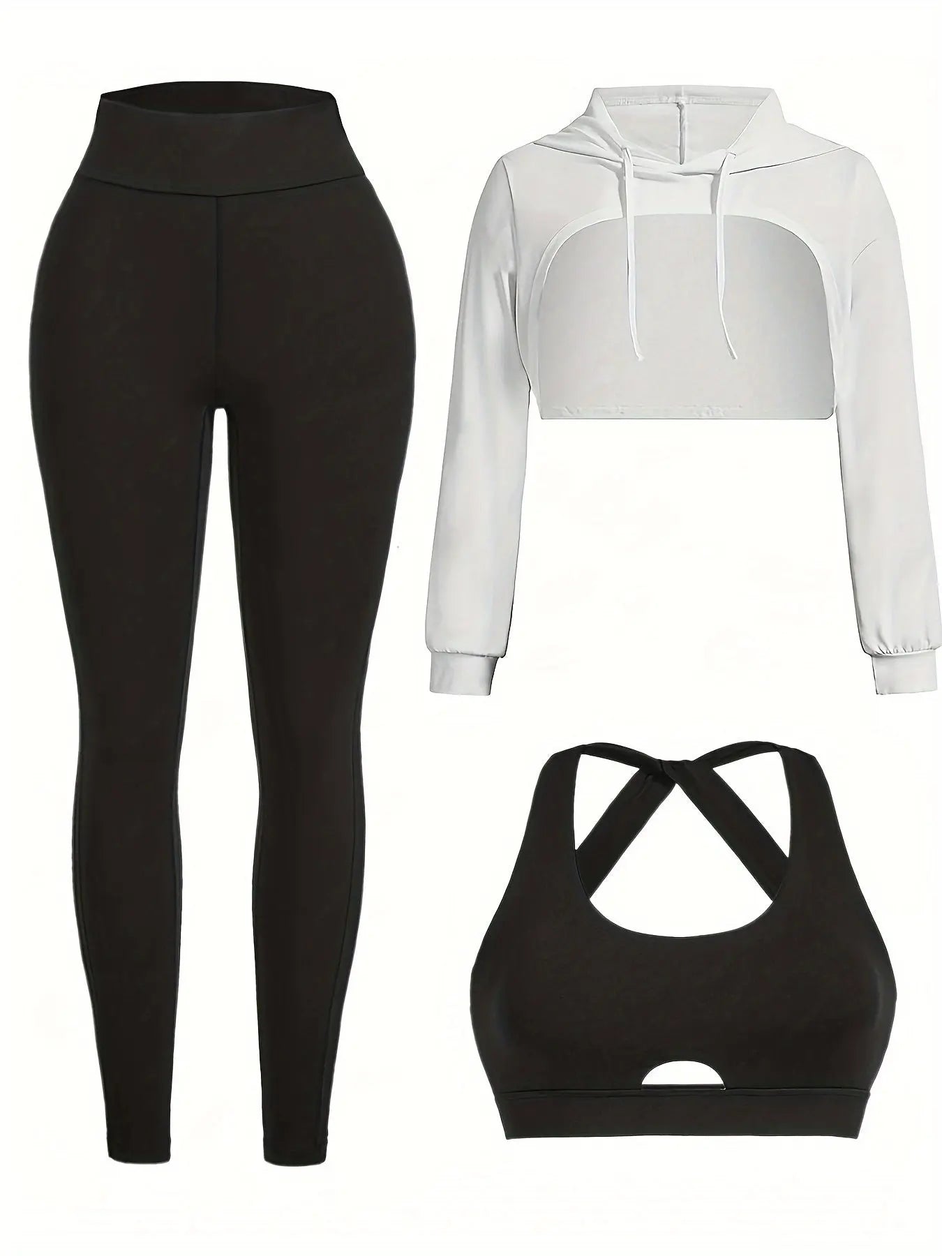 Women's Yoga Outfit Set, 3-Piece Athletic Wear, Breathable, Solid Color, Fitness Clothing Include Pants, Sports Bra And Long Sleeve Top( Without Accessory ) Fit2Great