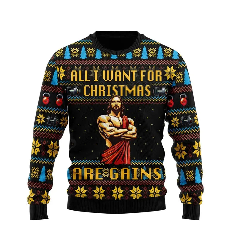 2025 Fitness Ugly Christmas Sweatshirts For Women Clothes Sport Gym Power Lifting Men Ugly Sweater Dumbbel Unisex Pullovers Tops Fit2Great