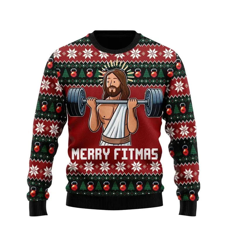 2025 Fitness Ugly Christmas Sweatshirts For Women Clothes Sport Gym Power Lifting Men Ugly Sweater Dumbbel Unisex Pullovers Tops Fit2Great