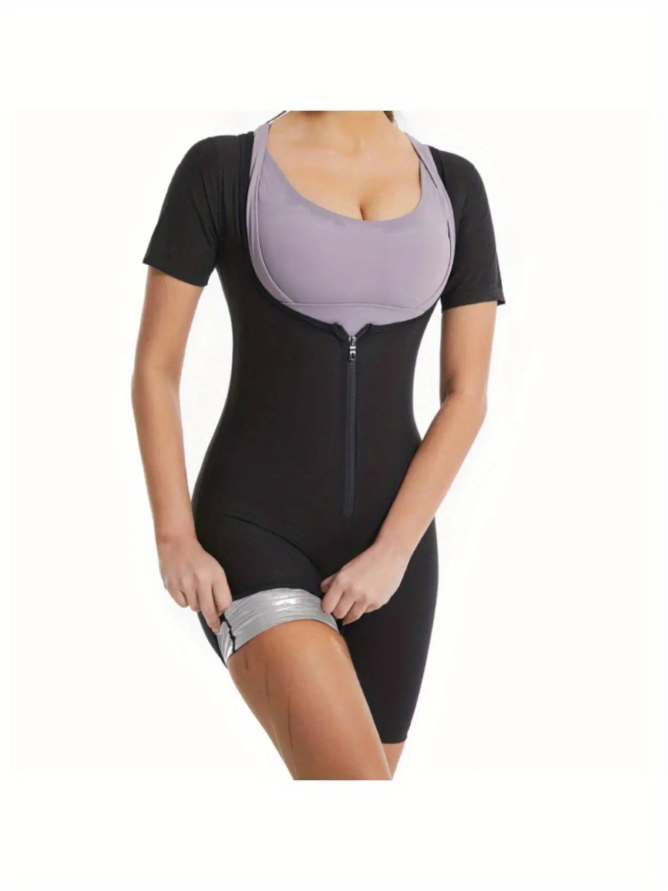 3-in-1 Women's Sweat Vest Activewear - Full Body Shaper & Waist Trainer, Slimming Workout Top with Sleeve Shorts, Moisture-Wicking 92% Polyester/8% Spandex, Machine Washable All-Season Gym & Sauna Suit, Fitness Clothing | Sle Fit2Great