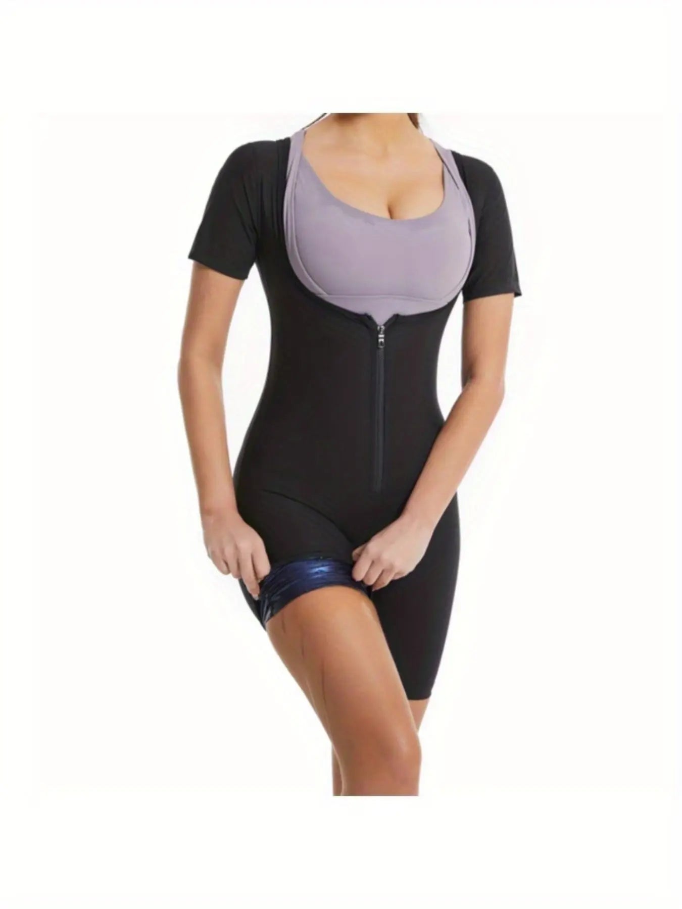 3-in-1 Women's Sweat Vest Activewear - Full Body Shaper & Waist Trainer, Slimming Workout Top with Sleeve Shorts, Moisture-Wicking 92% Polyester/8% Spandex, Machine Washable All-Season Gym & Sauna Suit, Fitness Clothing | Sle Fit2Great