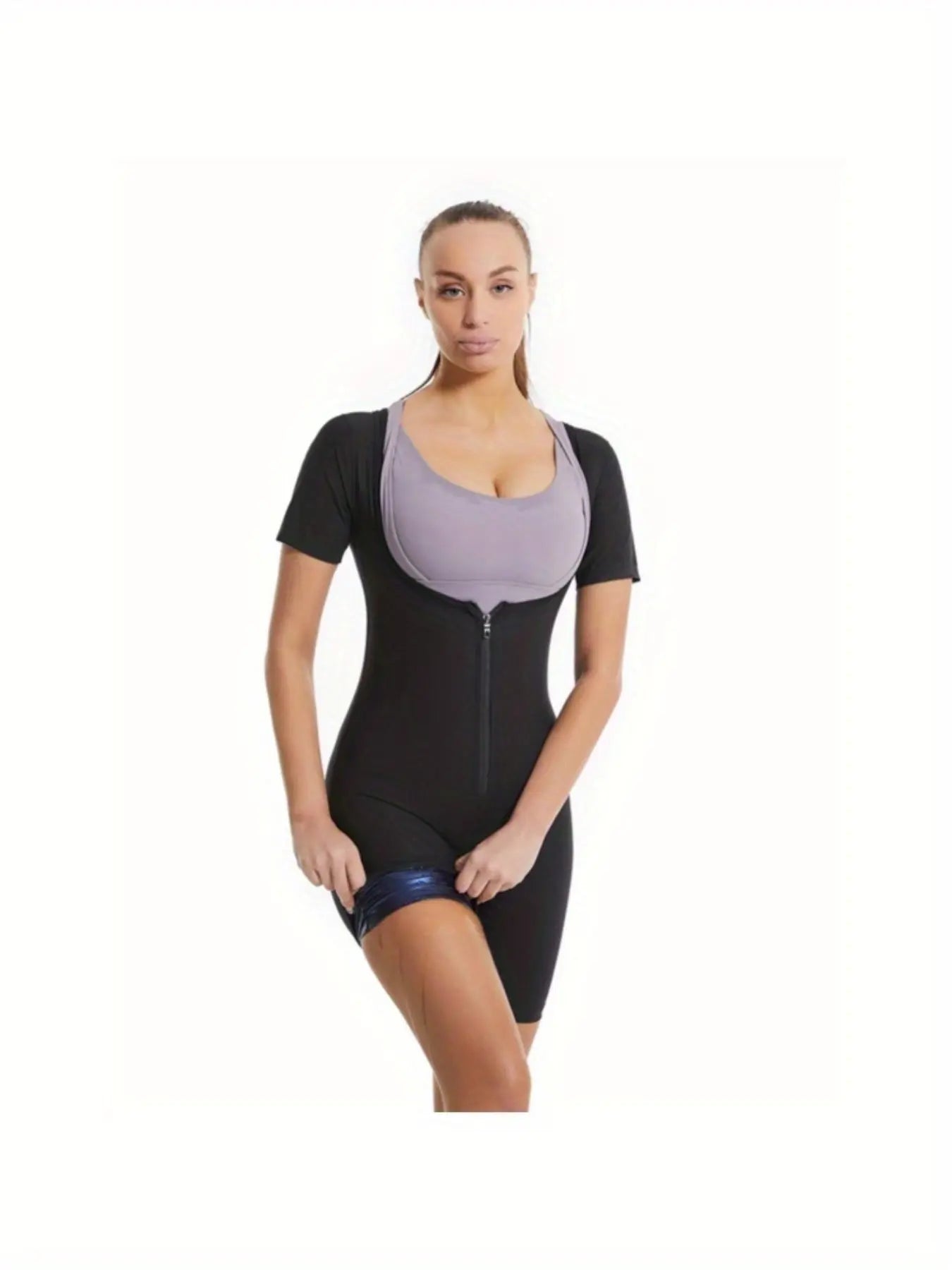 3-in-1 Women's Sweat Vest Activewear - Full Body Shaper & Waist Trainer, Slimming Workout Top with Sleeve Shorts, Moisture-Wicking 92% Polyester/8% Spandex, Machine Washable All-Season Gym & Sauna Suit, Fitness Clothing | Sle Fit2Great