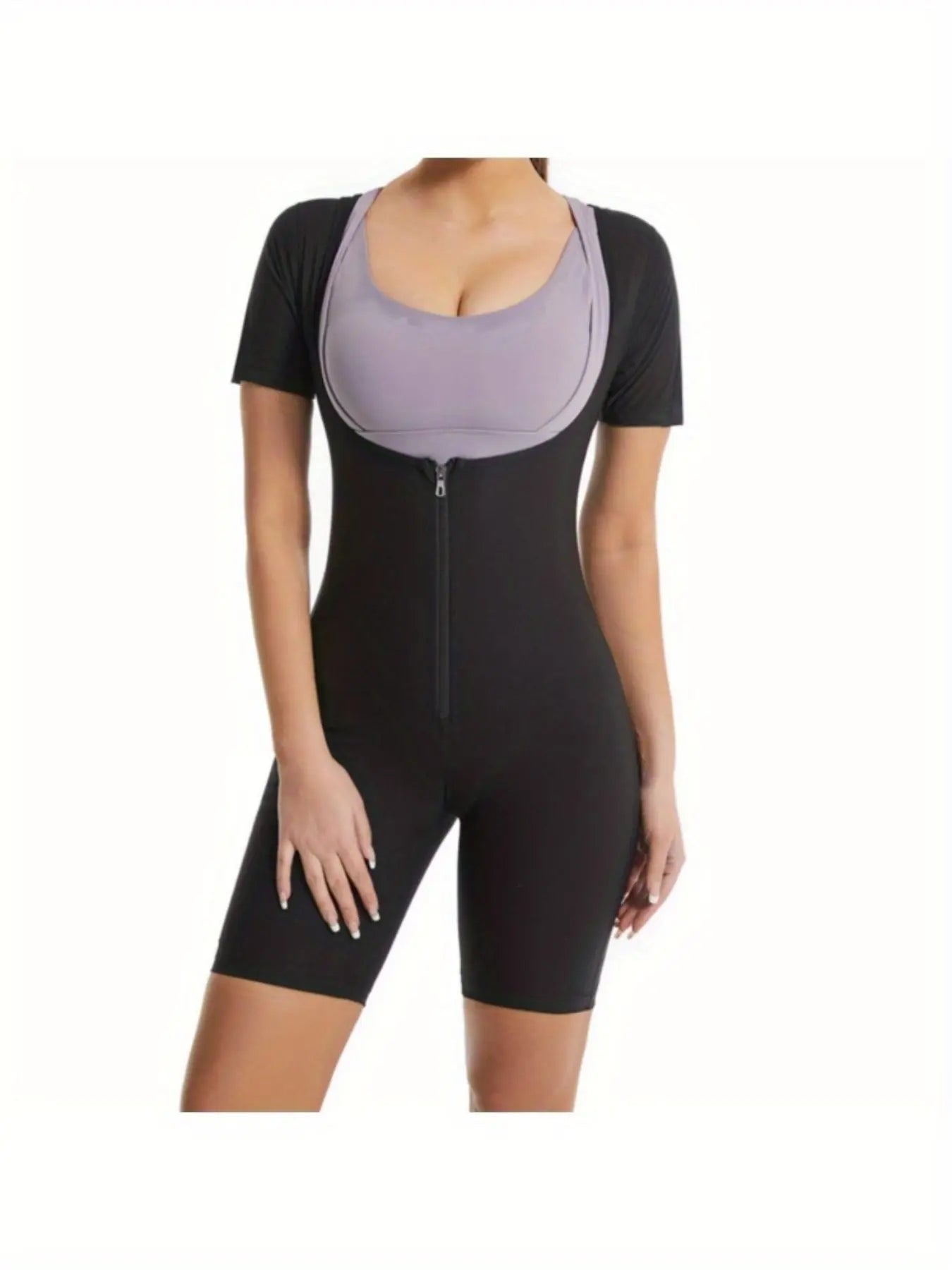 3-in-1 Women's Sweat Vest Activewear - Full Body Shaper & Waist Trainer, Slimming Workout Top with Sleeve Shorts, Moisture-Wicking 92% Polyester/8% Spandex, Machine Washable All-Season Gym & Sauna Suit, Fitness Clothing | Sle Fit2Great
