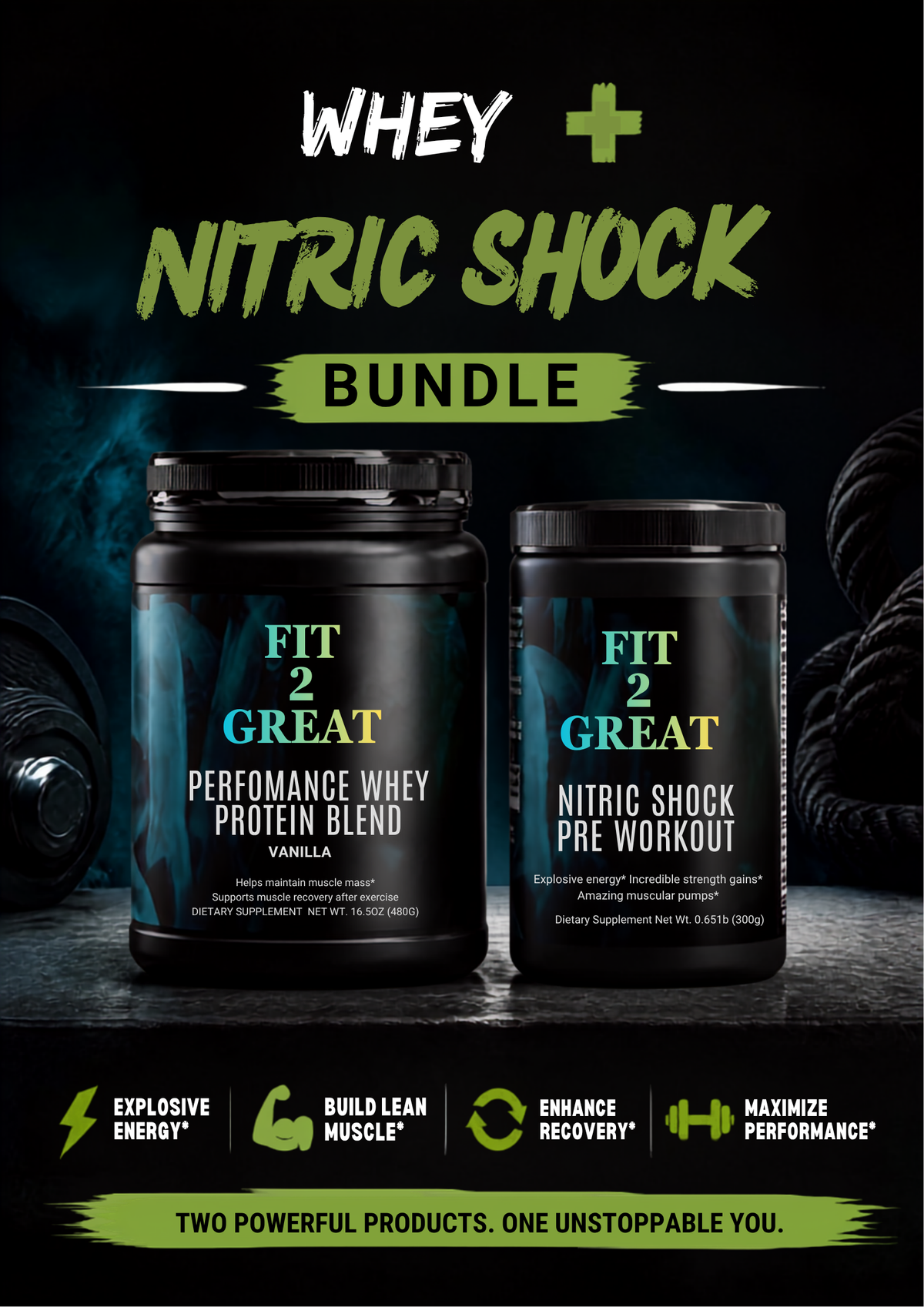 Performance Whey Protein & Pre-Workout Bundle — Energy, Protein & Workout Support | Vanilla Whey + Fruit Punch Nitric Shock