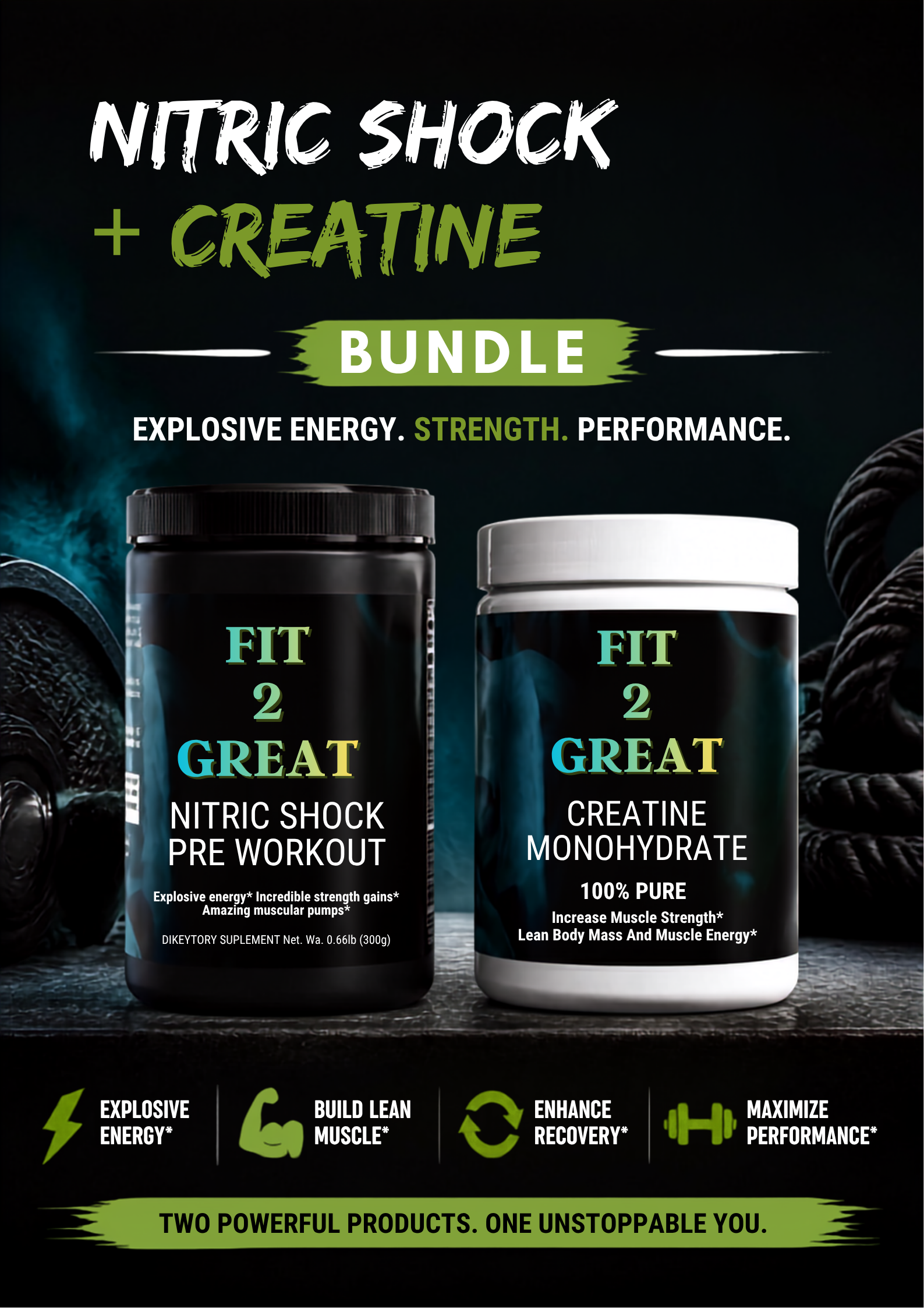 Pre-Workout & Creatine Bundle — Energy, Strength & Workout Support | Nitric Shock Fruit Punch + Creatine Monohydrate