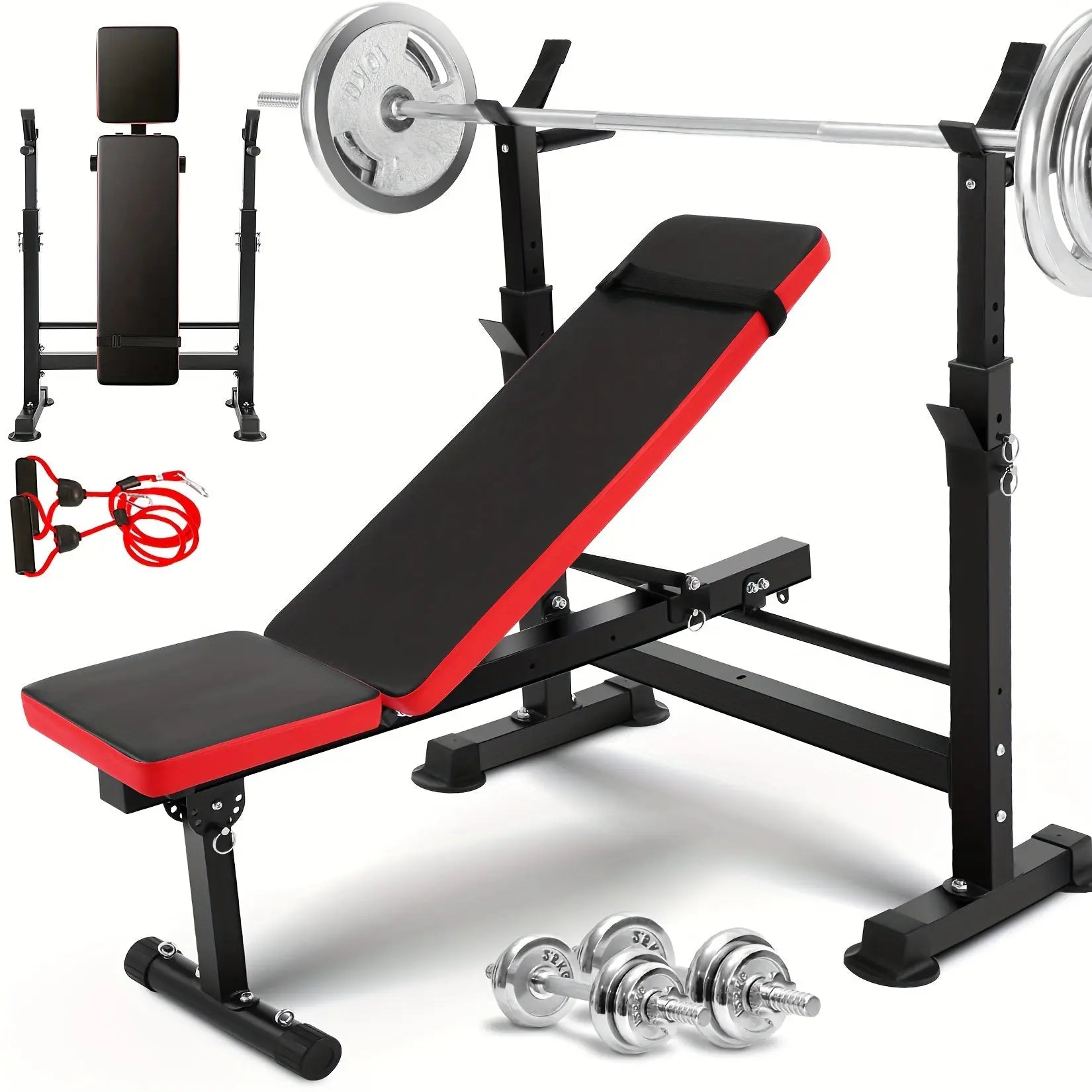 6 in 1 Weight Bench Adjustable Workout Bench Press with Barbell Rack Strength Training for Home Gym Full Body Workout Fit2Great