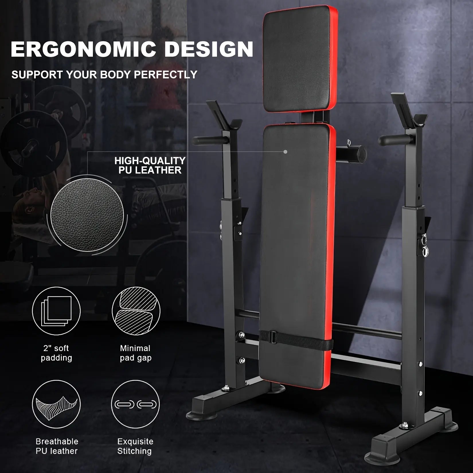 6 in 1 Weight Bench Adjustable Workout Bench Press with Barbell Rack Strength Training for Home Gym Full Body Workout Fit2Great