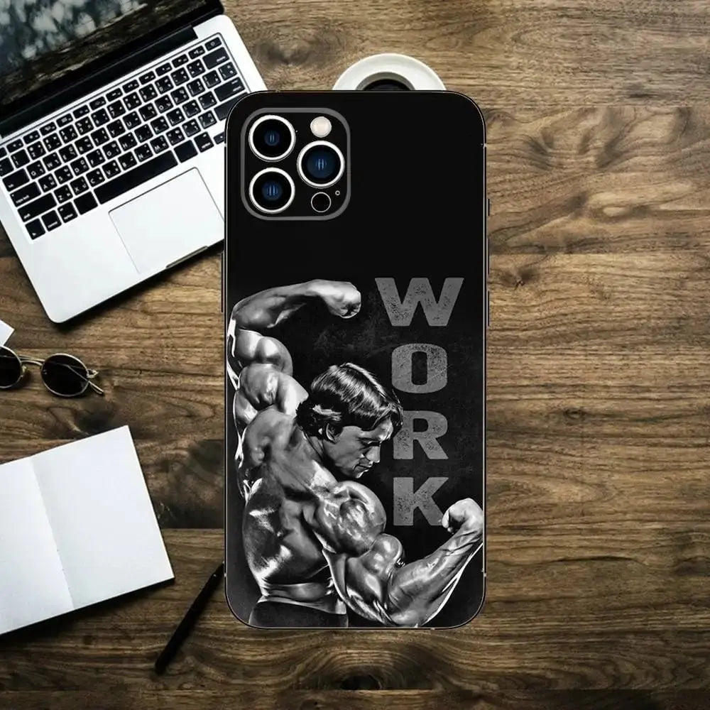 Arnold Schwarzenegger Phone Case For iPhone 16,15,14,13,12,11,XS,XR,X,8,7,Pro,Max,Plus,mini Silicone Black Cover Fit2Great