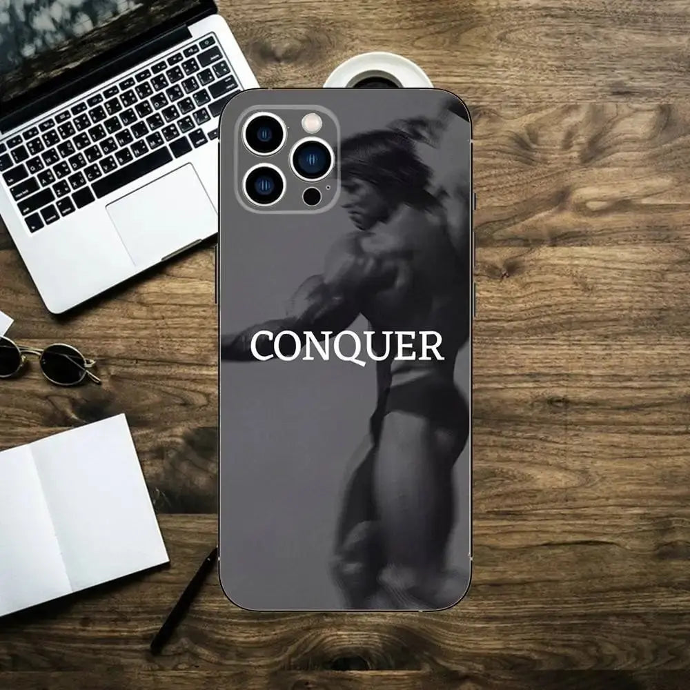 Arnold Schwarzenegger Phone Case For iPhone 16,15,14,13,12,11,XS,XR,X,8,7,Pro,Max,Plus,mini Silicone Black Cover Fit2Great