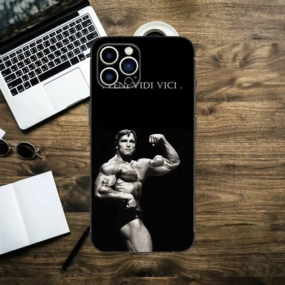 Arnold Schwarzenegger Phone Case For iPhone 16,15,14,13,12,11,XS,XR,X,8,7,Pro,Max,Plus,mini Silicone Black Cover Fit2Great