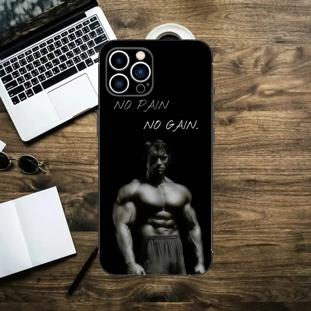 Arnold Schwarzenegger Phone Case For iPhone 16,15,14,13,12,11,XS,XR,X,8,7,Pro,Max,Plus,mini Silicone Black Cover Fit2Great