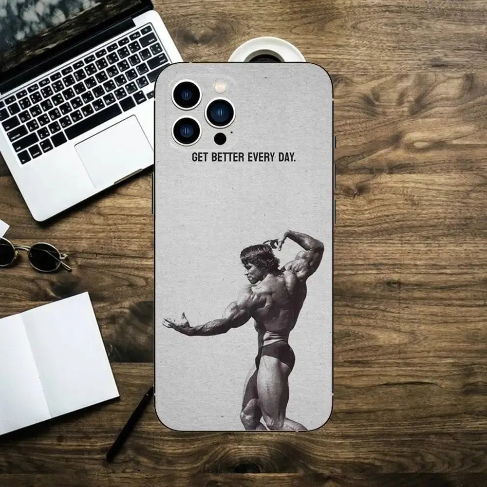 Arnold Schwarzenegger Phone Case For iPhone 16,15,14,13,12,11,XS,XR,X,8,7,Pro,Max,Plus,mini Silicone Black Cover Fit2Great