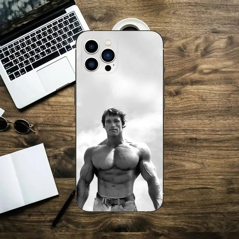 Arnold Schwarzenegger Phone Case For iPhone 16,15,14,13,12,11,XS,XR,X,8,7,Pro,Max,Plus,mini Silicone Black Cover Fit2Great