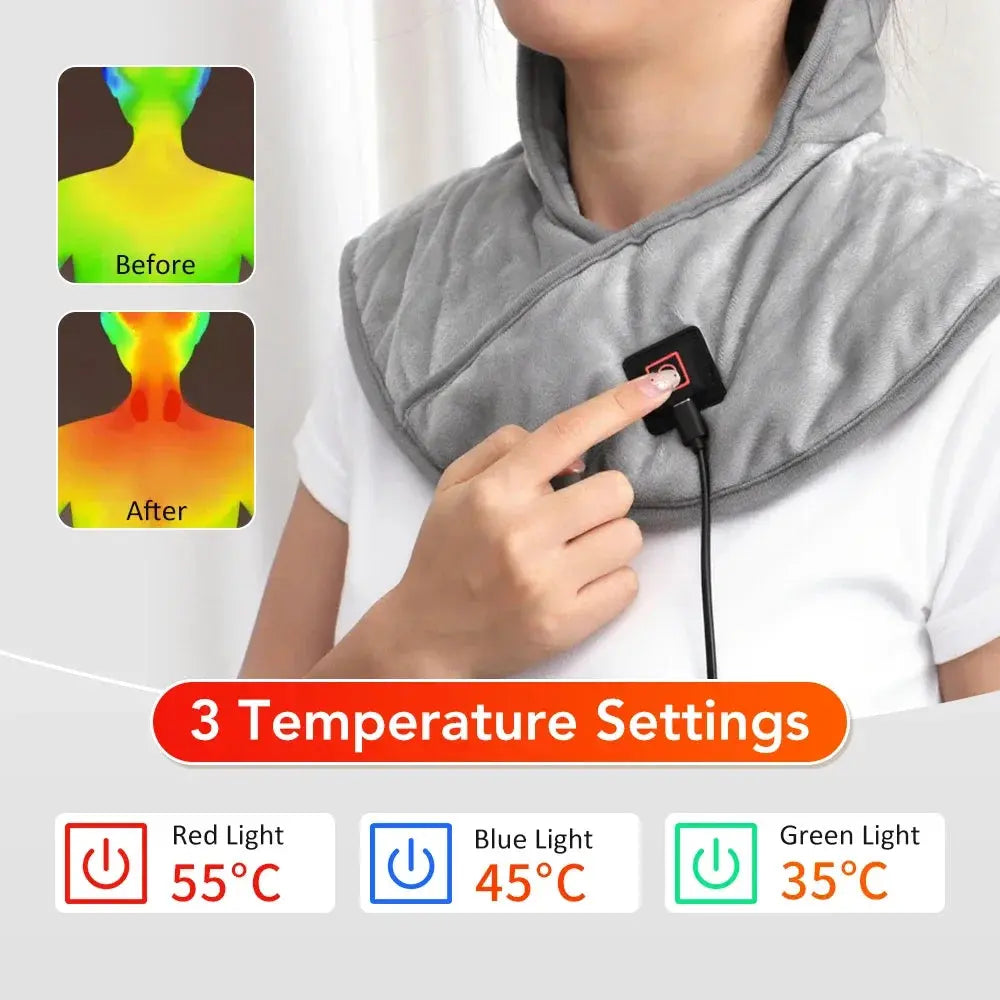 Electric Heating Pad for Neck & Shoulders | 3 Heat Levels Soft Back Wrap