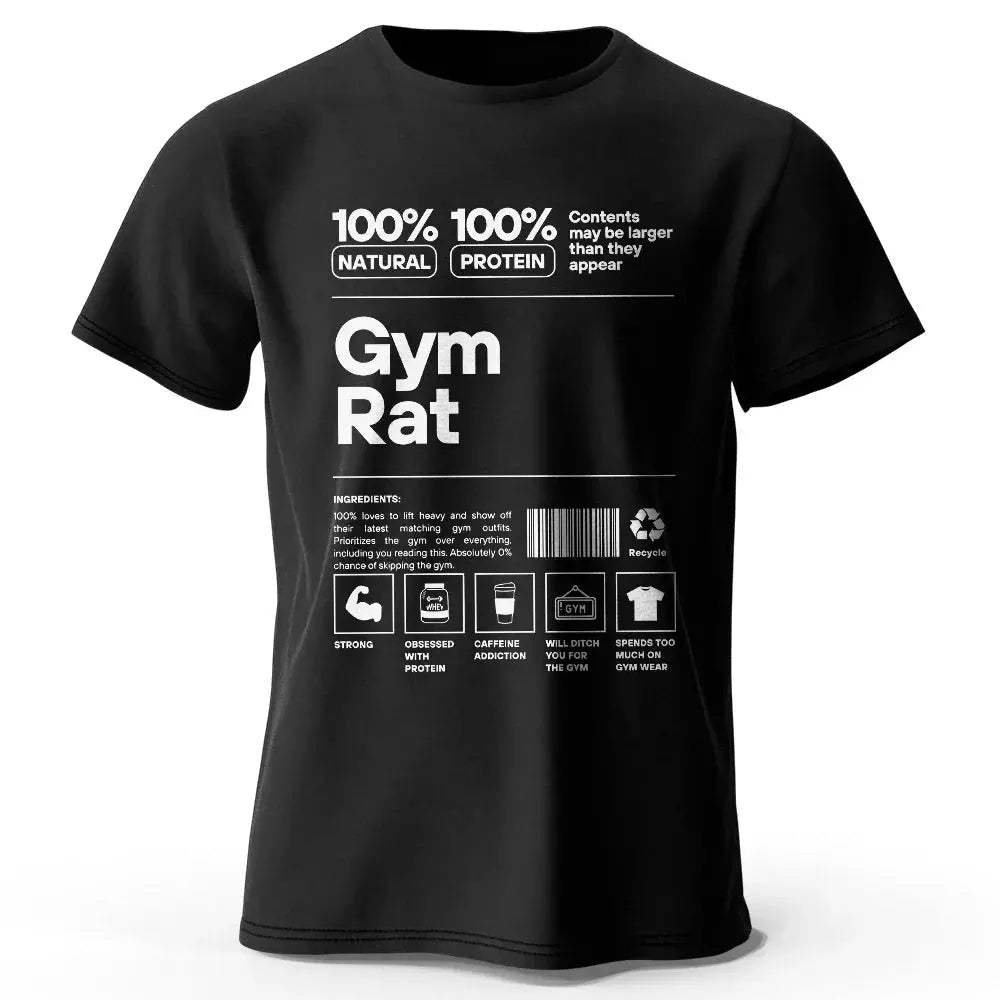 Gym Rat Letter Print 100% Cotton T-Shirt, Soft & Breathable Round Neck Short Sleeve Tee, Unisex Fitness & Fun Style Fit2Great