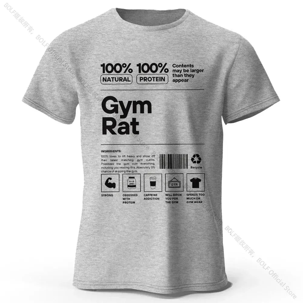 Gym Rat Letter Print 100% Cotton T-Shirt, Soft & Breathable Round Neck Short Sleeve Tee, Unisex Fitness & Fun Style Fit2Great