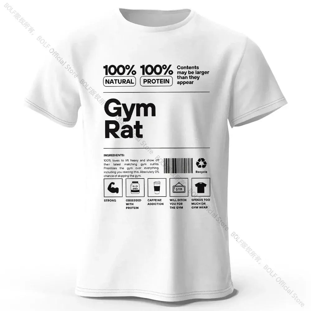 Gym Rat Letter Print 100% Cotton T-Shirt, Soft & Breathable Round Neck Short Sleeve Tee, Unisex Fitness & Fun Style Fit2Great